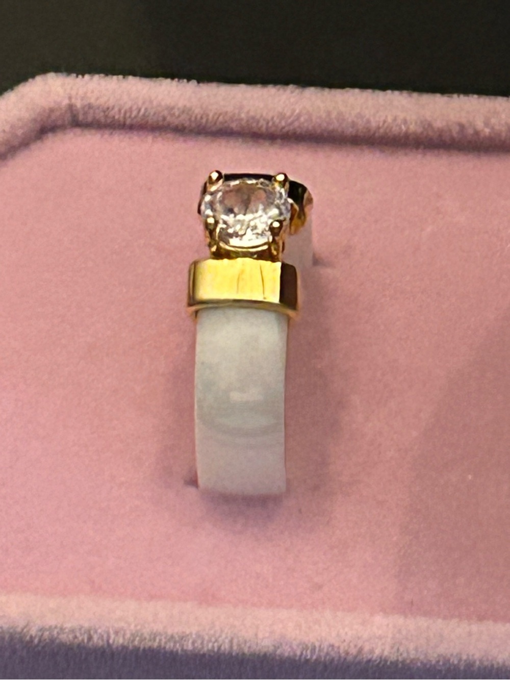 Unisex White Ceramic Ring with Gold Accents & Clear CZ Center Stone NWOT - Picture 8 of 8